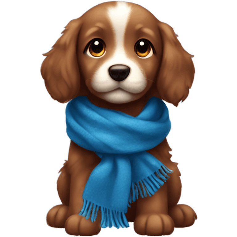 Chibi fluffy dark red retriever puppy with blue scarf emoji