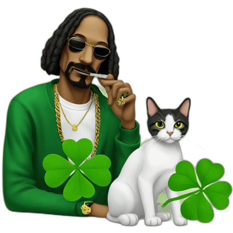 Snoop Dogg smoking weed with a shamrock and a cat emoji