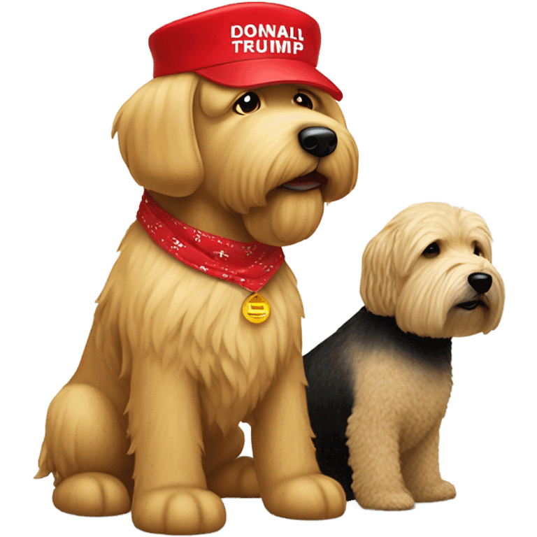 Real President Donald trump with a wheaten terrier wearing a red bandana emoji