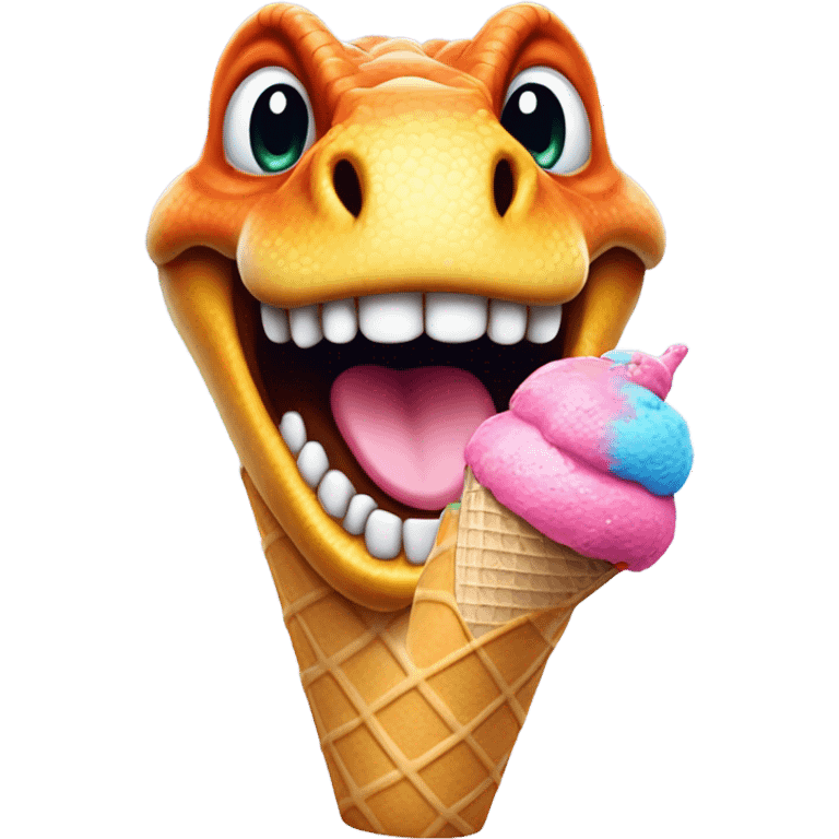 Dinosaur eating ice cream emoji