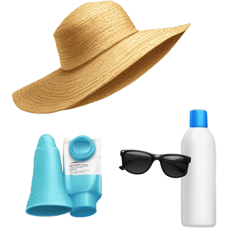 sunscreen, glasses and hat emoji