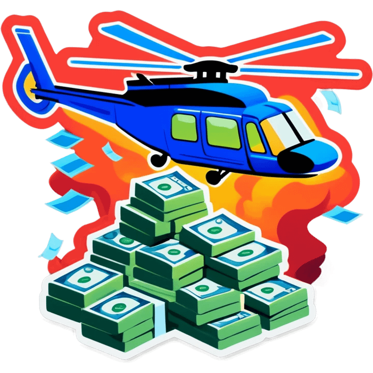 helicopter filled and raining with money emoji