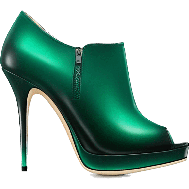 Realistic isolated top view of a pair of emerald green ombre Jimmy Choo stiletto ankle booties. emoji