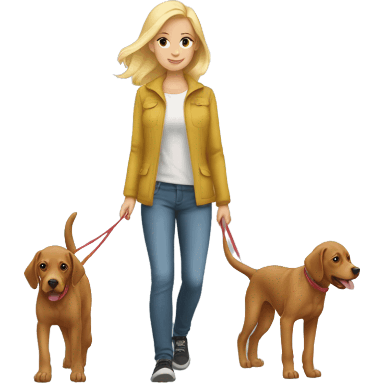 Pretty Blonde girl walking two vizslas emoji