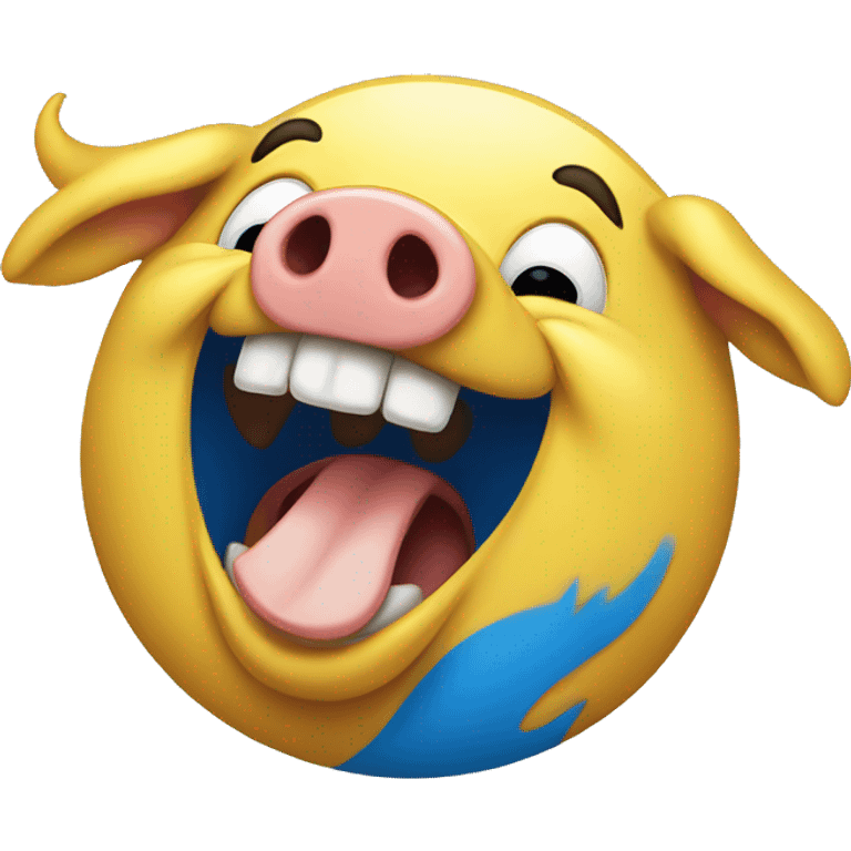 Blue and yellow pig laughing hardly  emoji