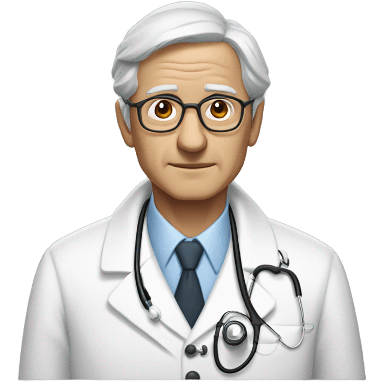 "An older man with thin, neatly combed gray hair, a sharp nose, and a cold, analytical look. He wears a pristine white coat, thin glasses, and carries a stethoscope or medical bag." emoji