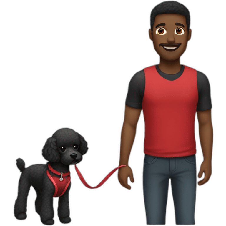 Black and red man holding a poodle on a leash emoji