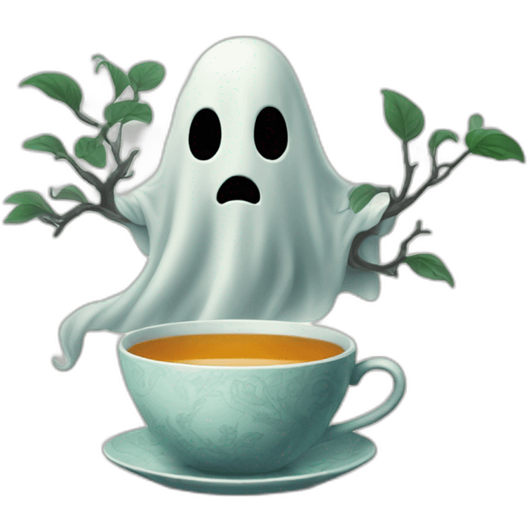 Ghost with tea cup and tree emoji