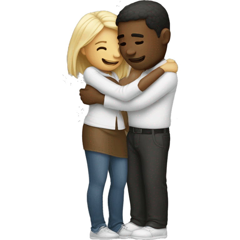 Woman hugging white man emoji