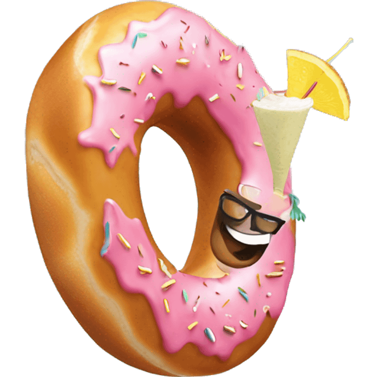 A donut doing a backflip with a pina colada in his hand emoji