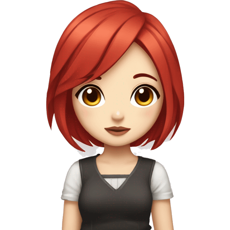 cute chibi anime girl with bob red hair and make up emoji