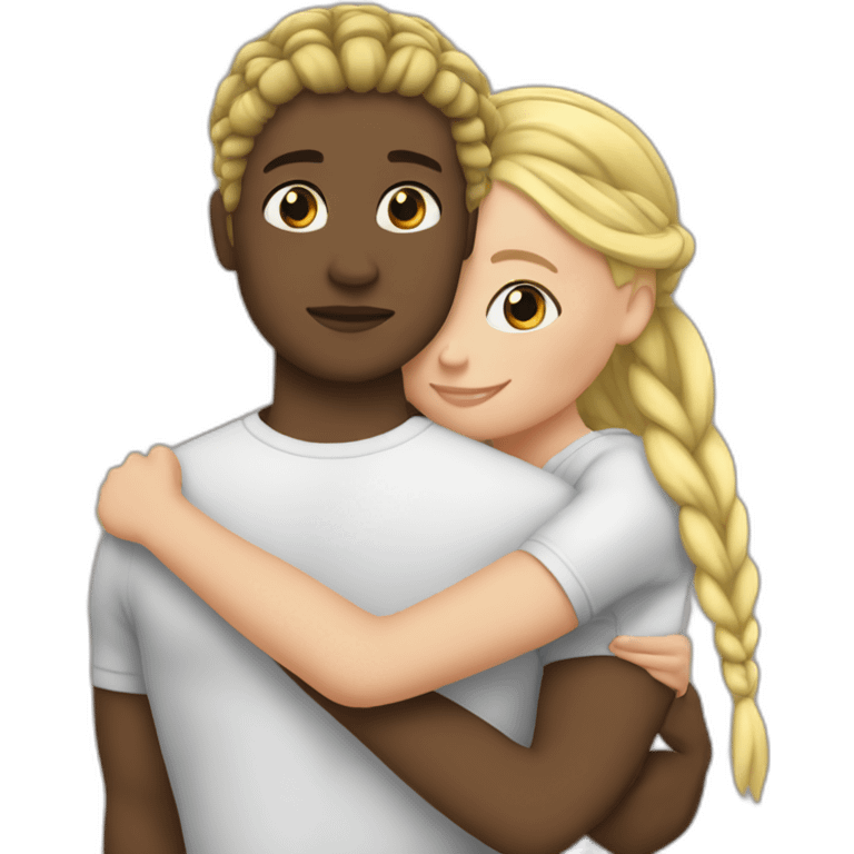 A black person with braids cuddling a Blonde white girl emoji