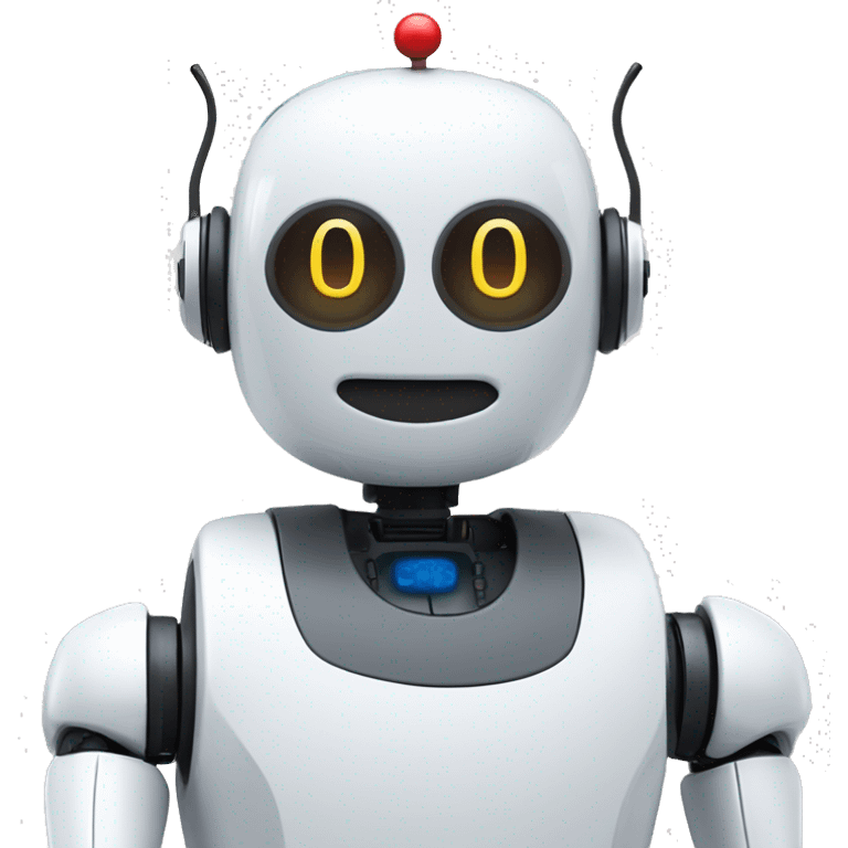 call center robot looks like friendly robot with a battery icon on his chest emoji