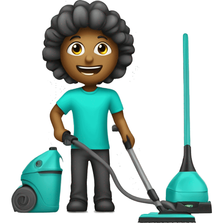 cleaner in turquoise color t-shirt. with vacum cleaner emoji