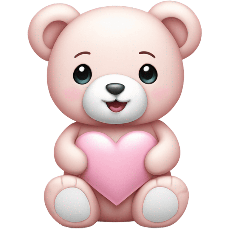 Happy Light pink teddy bear holding a white heart emoji