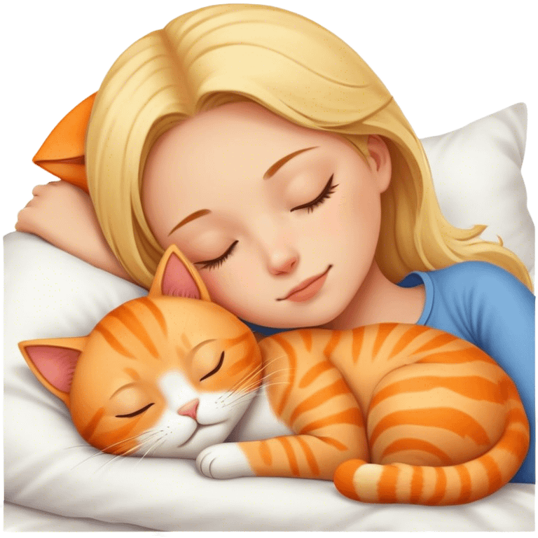 Blond girl sleep Orange cat  emoji