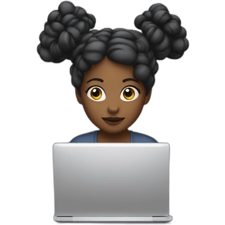 A black woman with space buns behind a computer screen, working in the field of technology emoji