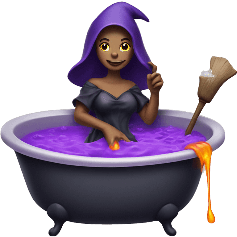 Witch cooking purple potion bathtub detailed emoji