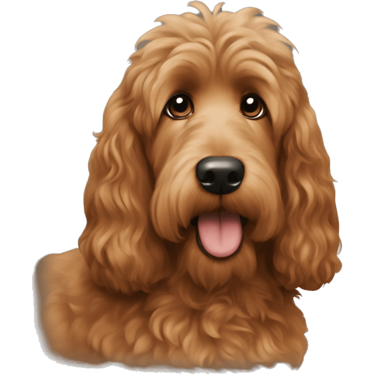 Large Brown goldendoodle and black and tan longhair dachshund together  emoji