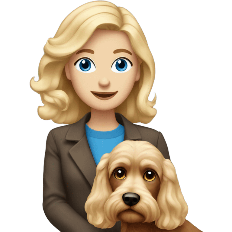 blue eyed blonde lady with brown Cockapoo dog emoji