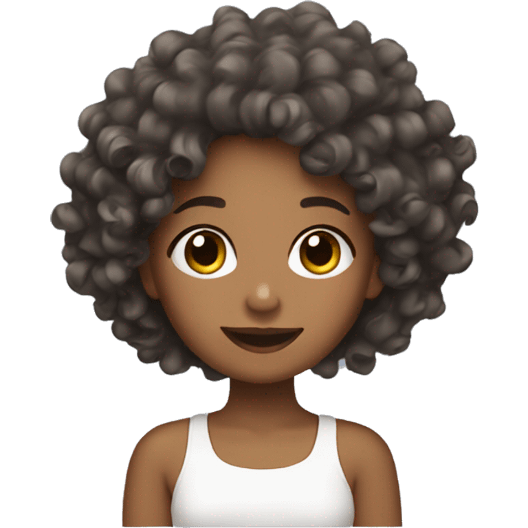 A girl with curly hair doing skincare emoji