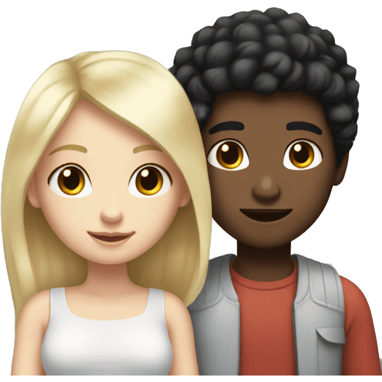 black hair boy and blonde hair girl white skin tone in love emoji