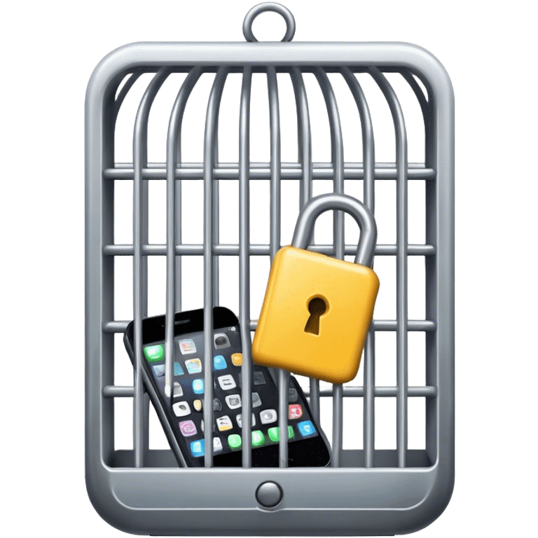 a mobile phone locked in cage emoji