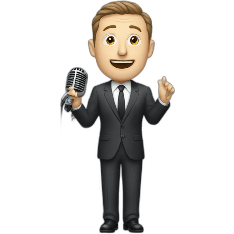 tim robinson in suit singing into microphone on stand (full body, ios17) emoji