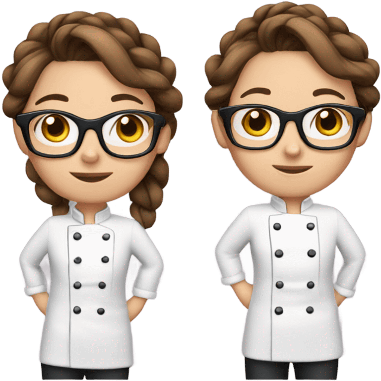 brown hair chef with black glasses and pigtail braids and a pink chef outfit emoji