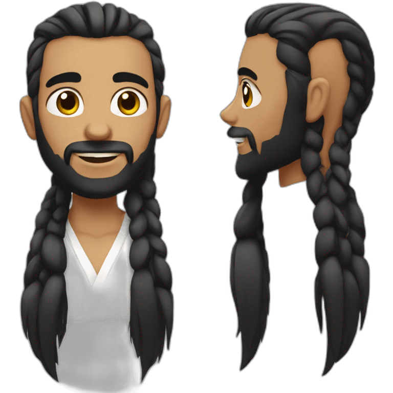 Man with long black hair tied, shaved on the sides and with a beard, of Indian skin emoji