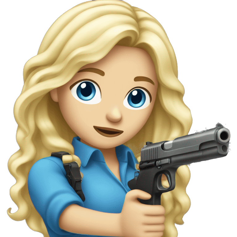 Long Blonde hair blue eyes girl holding gun up emoji