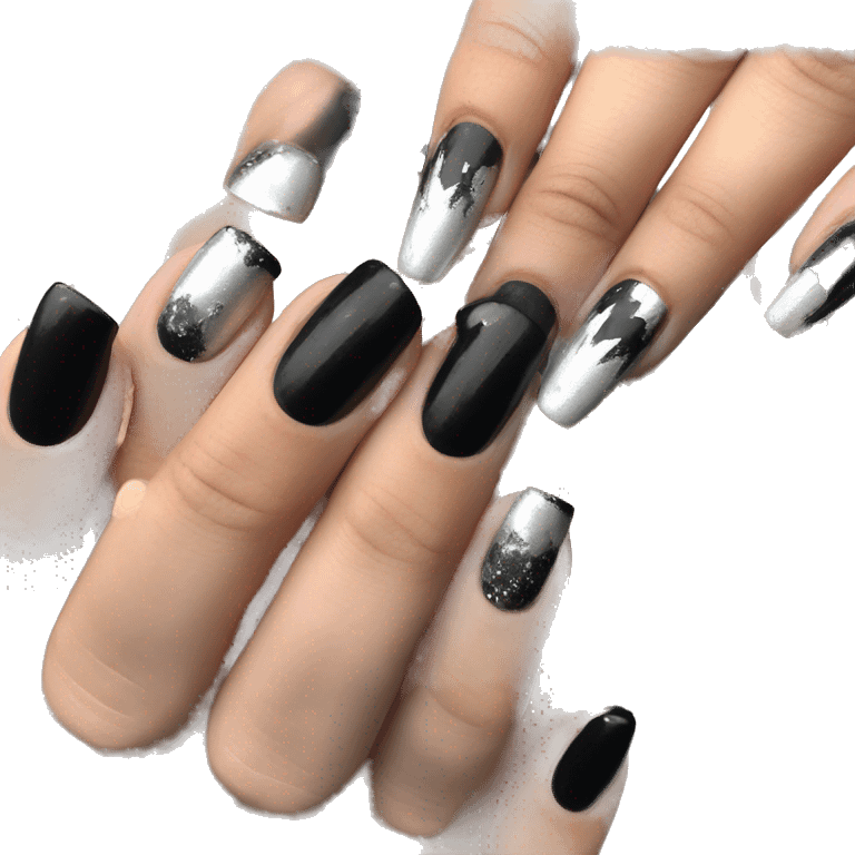 alternative black and silver manicure  emoji