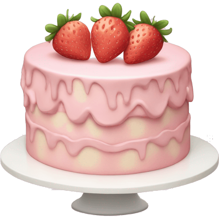 Light Pink strawberries and cream birthday cake  emoji