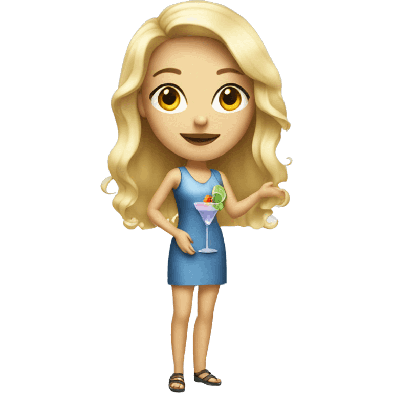 Blonde girl standing with a cocktail emoji