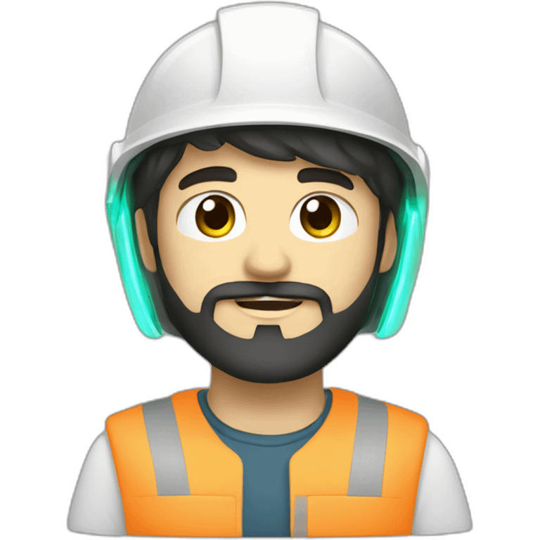 A young electrical engineer with a light black beard, a white helmet and a phosphorescent protection jacket emoji