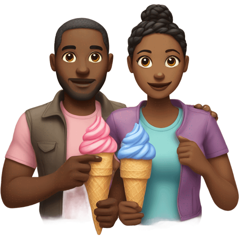 Black couple holding hands and eating ice cream emoji