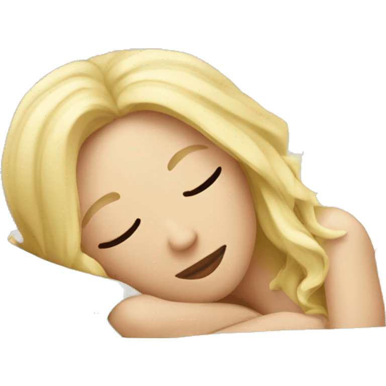 Blonde girl sleeping in large elegant bed  emoji