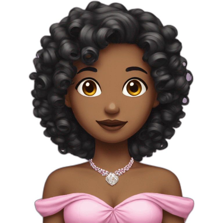 Pink princess black curly hair emoji