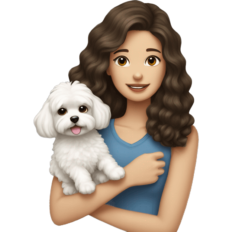 Brunette long haired girl with white maltipoo emoji