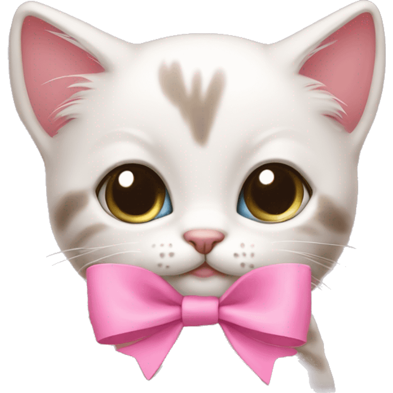 Cute kitten wearing pink bow emoji