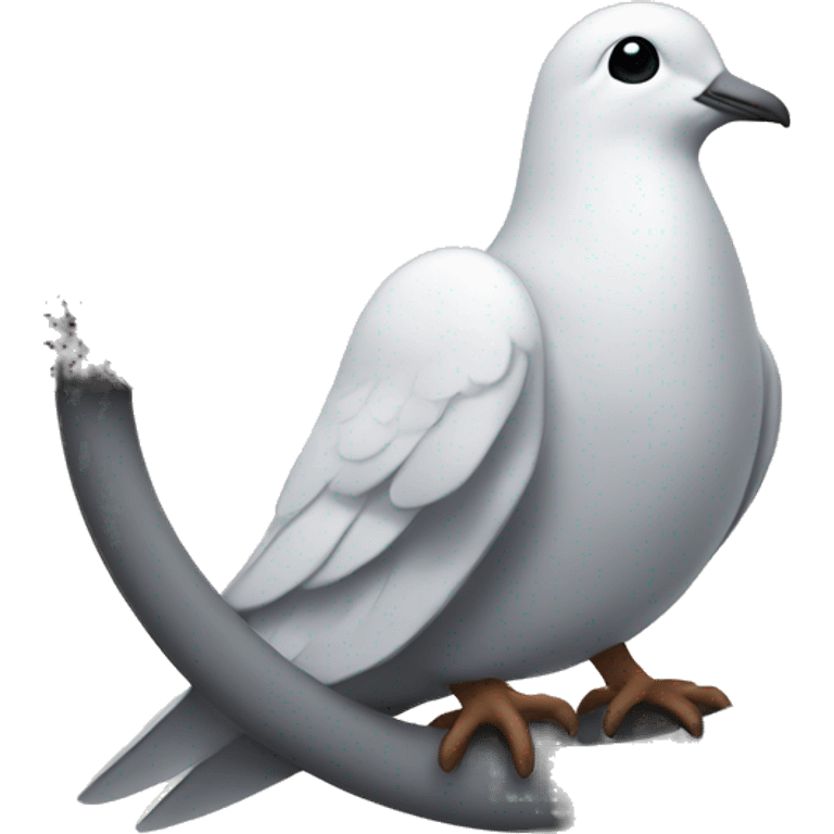 dove wearing headphones sitting on peace symbol emoji