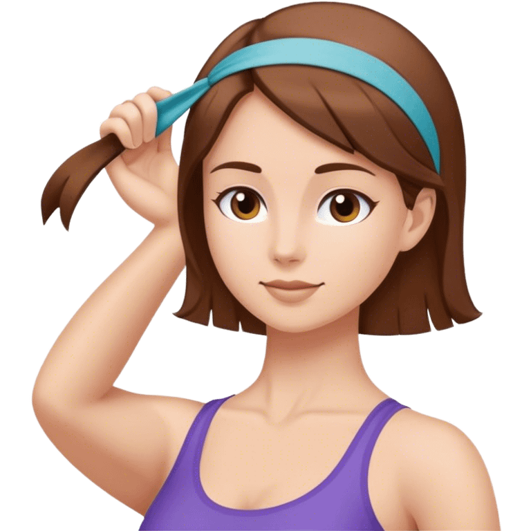 Shoulder Stretch band female brown hair  emoji