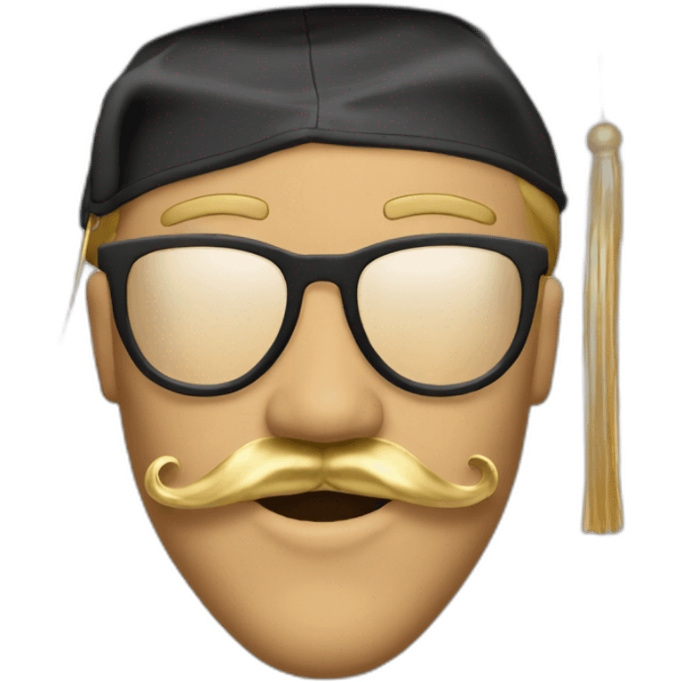 tan guy mustache with graduation cap with gold tassel emoji