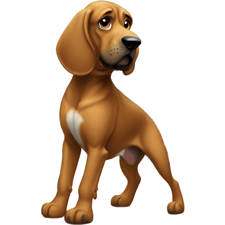 A  bloodhound dog standing erect on its hind legs in a boxing match. emoji