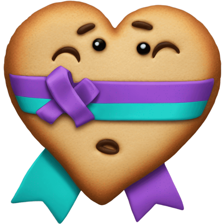 Cookie heart with purple teal awareness ribbon emoji