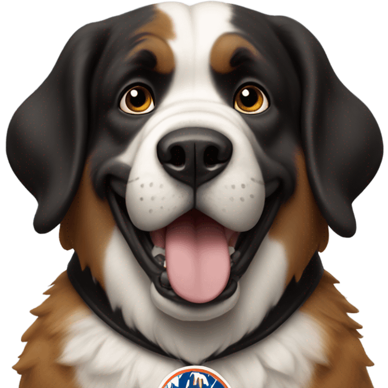 St. Bernard with a huge smile with a Black Mets uniform  emoji