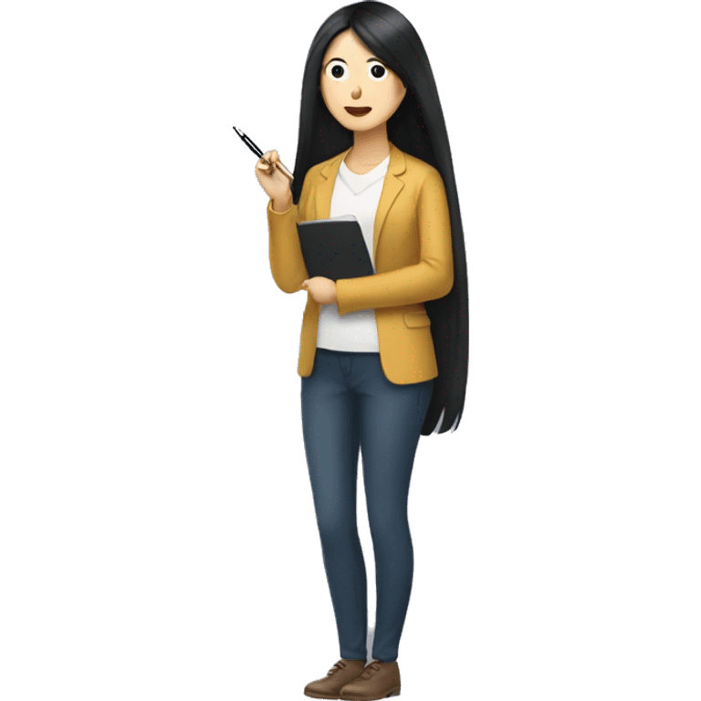 korean woman, long black hair, website copywriter holding a pen emoji