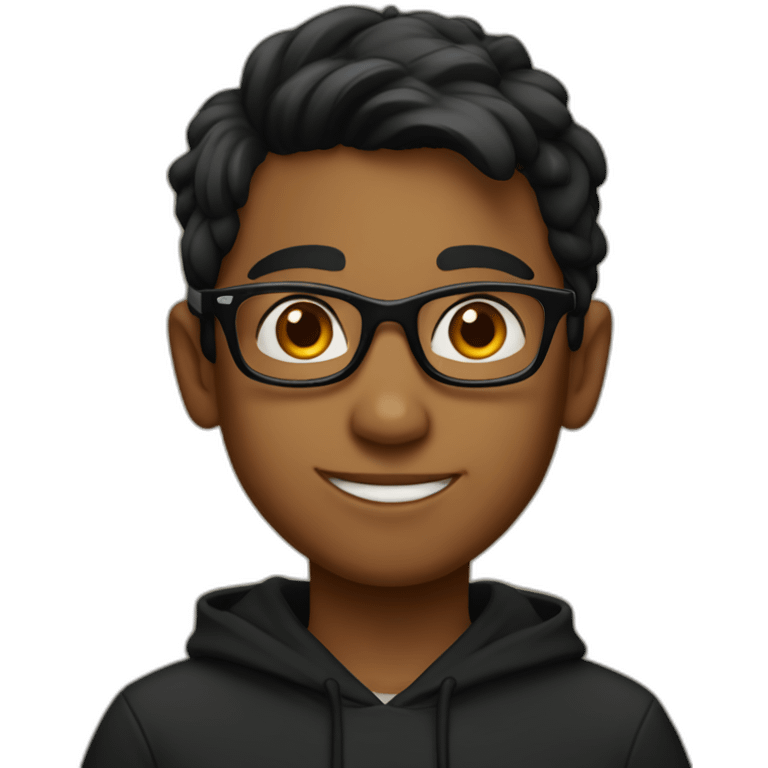 Indian brown boy with dimples wearing black hoodie and black glasses emoji