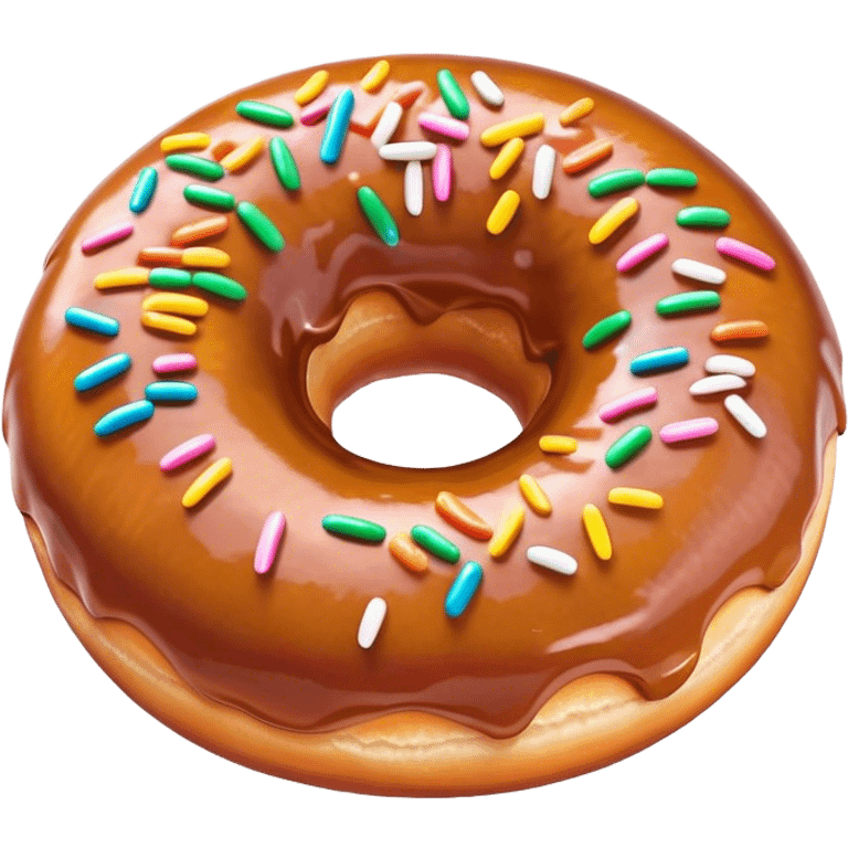 Cinematic Realistic Donut Dessert Emoji, depicted as a fluffy glazed donut with colorful sprinkles rendered with detailed textures and playful, warm lighting. emoji