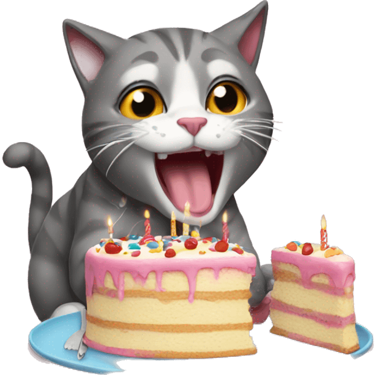 Cat eating birthday cake emoji